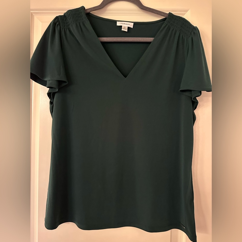 Calvin Klein Flutter Sleeve Blouse, Comfortable Stretchy Fabric